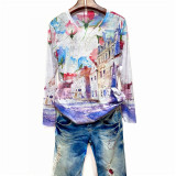 Floral print t shirt women Plus size 4XL  autumn long sleeve graphic tees modis slim tshirt