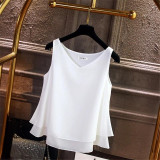 Fashion Brand Women's blouse Tops Summer sleeveless Chiffon shirt Solid