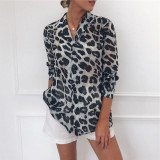 Chiffon Blouse Long Sleeve Sexy Leopard Print Blouse Turn Down Collar Lady Office