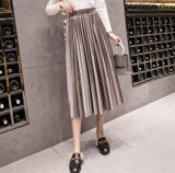 Autumn Winter Velvet Skirt High Waisted Skinny Large Swing Long Pleated Skirts