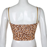 Lace Leopard Spaghetti Strap Top Sleeveless 90s Crop Top Tee Frill