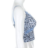 Lace Leopard Spaghetti Strap Top Sleeveless 90s Crop Top Tee Frill