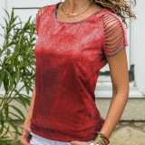 New Summer Women Fashion Short Sleeve Tunic T-shirts Ladies Hollow Out Sexy