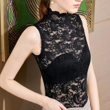 Summer Fashion Sleeveless Lace T Shirts Women Elegant Floral Embroidery