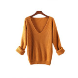 Sweater Women V-Neck Cashmere Wool Autumn Winter Long Sweater Loose Soft