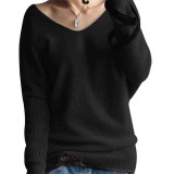 Sweater Women V-Neck Wool Autumn Winter Long Sweater Loose Soft Knit