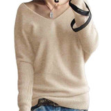 Sweater Women V-Neck Wool Autumn Winter Long Sweater Loose Soft Knit
