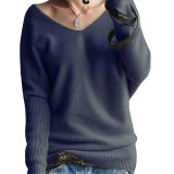 Sweater Women V-Neck Wool Autumn Winter Long Sweater Loose Soft Knit