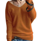 Sweater Women V-Neck Wool Autumn Winter Long Sweater Loose Soft Knit