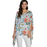 Plus Size Blouses Women Shirts Floral Print Batwing Casual Chiffon Blouse Shirt