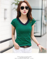 Striped Tshirt V-Neck T Shirt Women Printed T-Shirt Tee Shirt Femme Summer Tops
