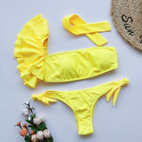 Sexy One Shoulder Bikinis Set Ruffle Swimwear Women Swimsuit Thong Brazilian Biquini