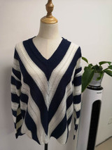 Women's striped sweater V-neck knitted jumper women sweater knitted sweater