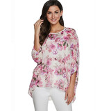 Chiffon Blouse Shirt Women Fashion Batwing Floral Print Blouse