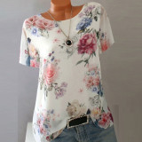 Summer Floral Print Women Blouse 5XL Plus Size Chiffon Blouses Half Sleeve
