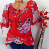 S-5xl Plus Size Tops Office Women Short Sleeve Blouse Vintage Floral Print Blouses