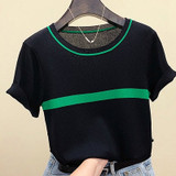 Summer Woman Short Sleeve Tees Tops Striped Casual T-Shirt Female Tshirt