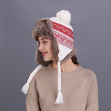 Russian Ushanka Hats Womens Knitting Fur Bomber Hat Women'S Beanies Pom Pom
