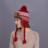 Russian Ushanka Hats Womens Knitting Fur Bomber Hat Women'S Beanies Pom Pom