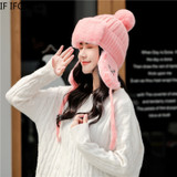Womens Knitting Faux Fur Russian Ushanka Bomber Hat