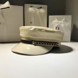 Luxury Chain Military Hats For Women PU Leather Autumn Winter Hat