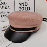 British Style PU Leather Military Hat Autumn Winter Wool Sailor Hat