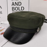 British Style PU Leather Military Hat Autumn Winter Wool Sailor Hat