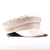 Patent Leather Military Hat Women Solid Yellow Fashion Hats Ladies Flat Cap