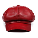 Real Leather Newsboy Cap Women Solid Baker Boy Cap Red Black Blue Pink Vintage