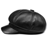 Real Leather Newsboy Cap Women Solid Baker Boy Cap Red Black Blue Pink Vintage