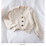 Women Short Cardigan Knitted Sweater Autumn Winter Long Sleeve V neck Jumper