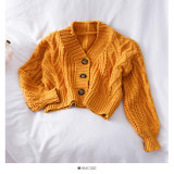 Women Short Cardigan Knitted Sweater Autumn Winter Long Sleeve V neck Jumper