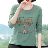 Cartoon Embroidery Long Sleeve T Shirt Women Plus Size T-Shirt