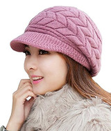 Winter Warm Knit Hat for Women Fleece Beanie Beret Crochet Wool