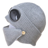 Unisex 2 In 1 Ribbed Knit Beanie Hat Mouth Mask Set Winter Warm