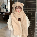 Bear Ear Beanie Hat Female Autumn Winter Warm Ear Neck Protection Thickened Cap
