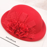 Lady Fedoras Wool Hat Female Flowers Dome Cap Winter Woolen Hats