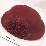 Lady Fedoras Wool Hat Female Flowers Dome Cap Winter Woolen Hats