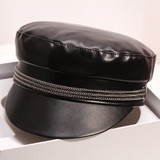 Women Flat Top Military Hat Ladies Autumn Winter Retro