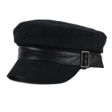 Black Retro Women Hat Autumn Winter Military Hat Female Sailor Cap Designer Brand