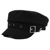 Black Women Hat Rivet Baker Boy Hat British Vintage Army Cap