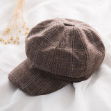 New Plaid Octagonal Hat Women Autumn Winter Vintage Beret Hat