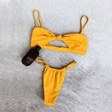 Women Hollow Up Thong Solid Swimsuit Sexy Push Up Bathing Suit