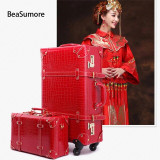 Retro Crocodile PU Leather Rolling Luggage Sets Spinner Women Password Suitcase