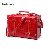 Retro Crocodile PU Leather Rolling Luggage Sets Spinner Women Password Suitcase