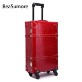 Retro Crocodile PU Leather Rolling Luggage Sets Spinner Women Password Suitcase