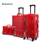Retro Crocodile PU Leather Rolling Luggage Sets Spinner Women Password Suitcase