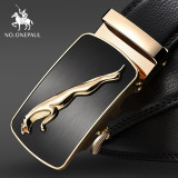 Automatic Buckle Black Genuine Leather Belt Men's