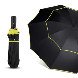 120CM Fully-Automatic Double Big Umbrella Rain Men Women 3Folding Wind Resistant