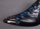 Christia Bella Party Men Dress Shoes Floral Formal Real Leather Men Shoes Black Metal Pointed Toe Business Leather Oxford Shoes
